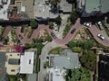 Top view steep hills and sharp curves one-way road Lombard Street, San Francisco Royalty Free Stock Photo